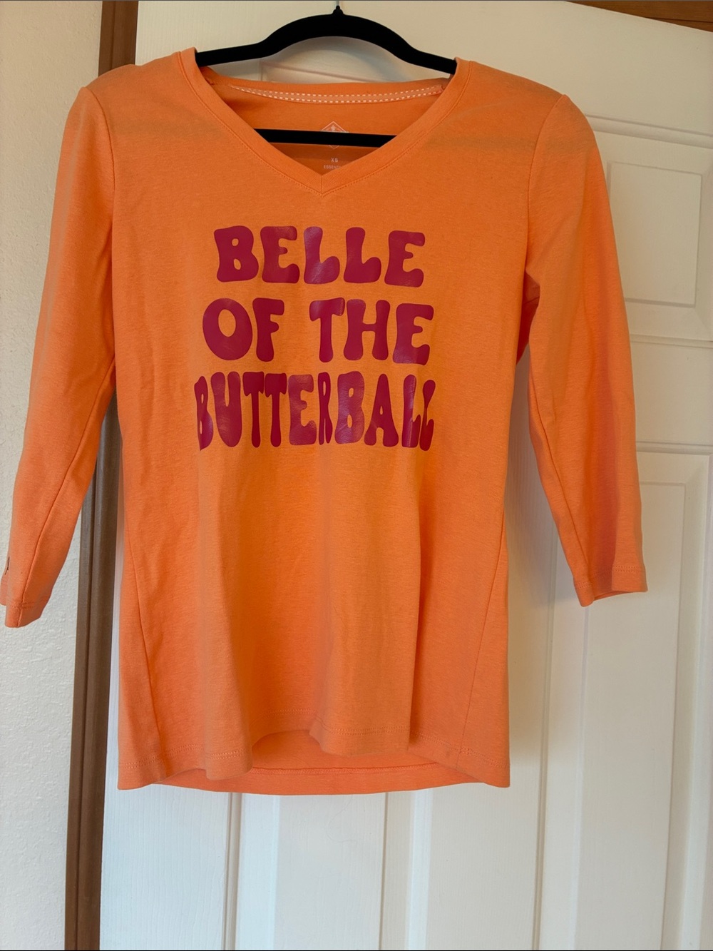 Essentials Orange V-Neck 3/4 length Sleeve Tee with Graphic